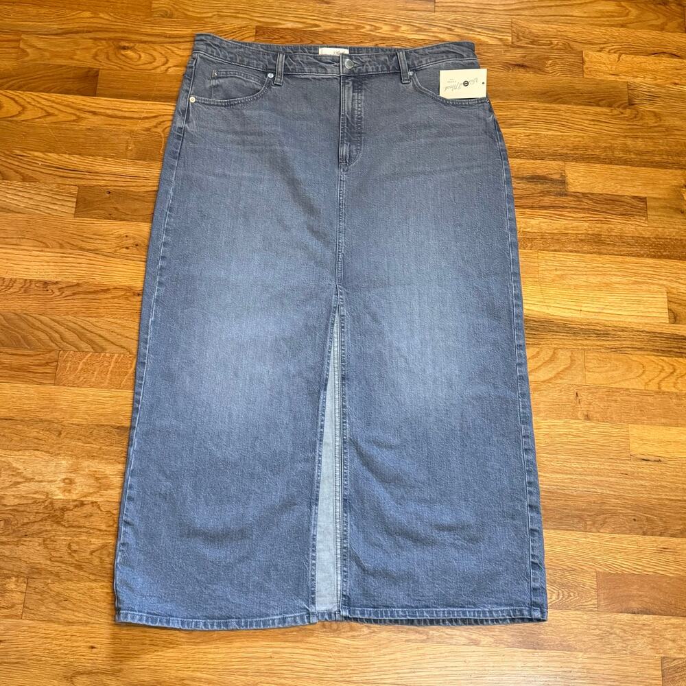 Universal Thread Juniors 17 Gray Denim Midi Skirt Slit Pockets Stretch Western